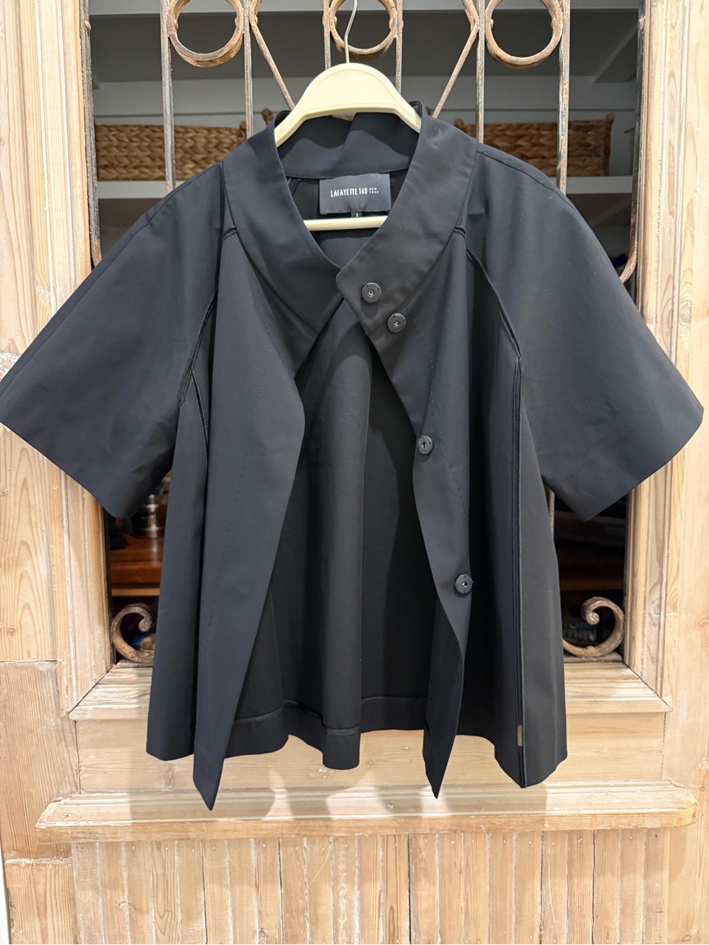 Lafayette 148 New York Black Short Sleeve Cape Button Jacket